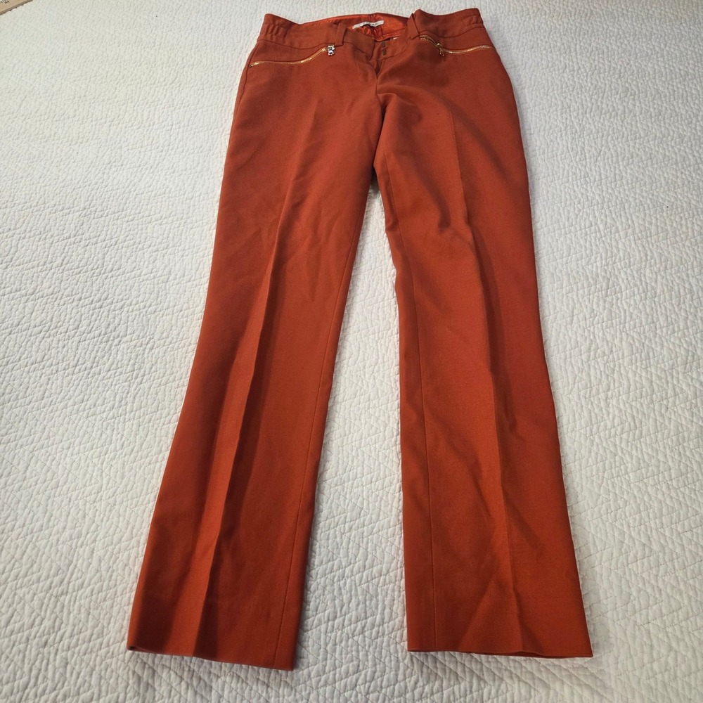 T Tahari Burnt Orange Straight Leg Dress Pants Gold‎ Zip Pockets Womens Size 2